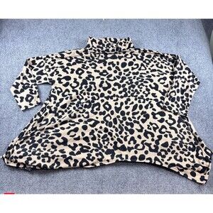 Janette Plus Leopard Print Tunic Top Womens 1X Mock Neck Sharkbite Hem